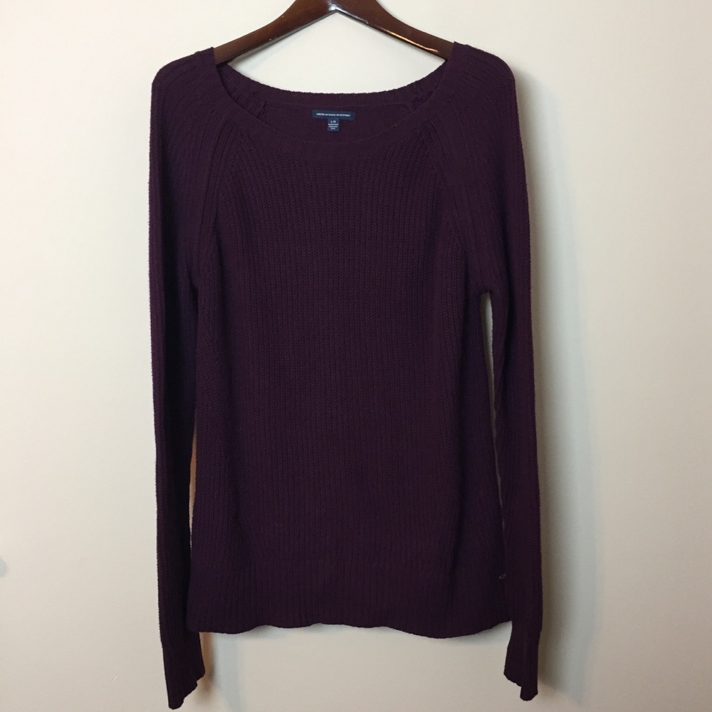AE Plum Knit Crew Neck Ribbed Sweater